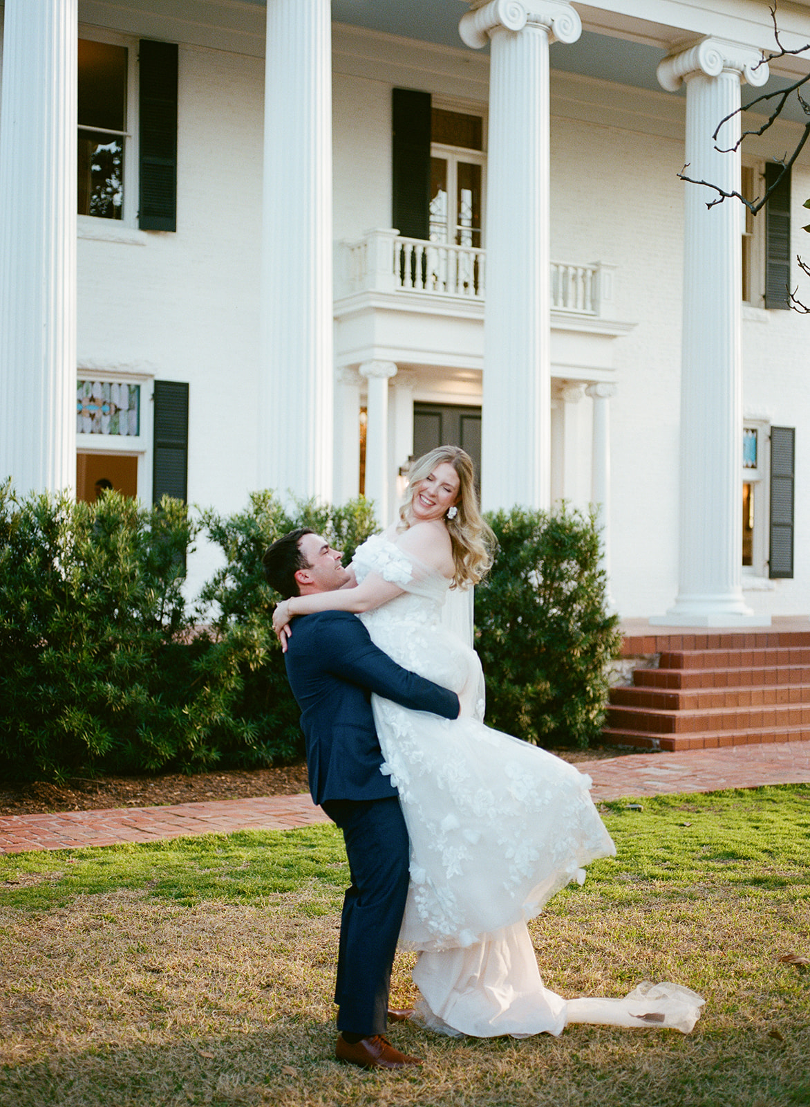 Bride and groom portraits at Woodbine Mansion wedding in Round Rock Texas