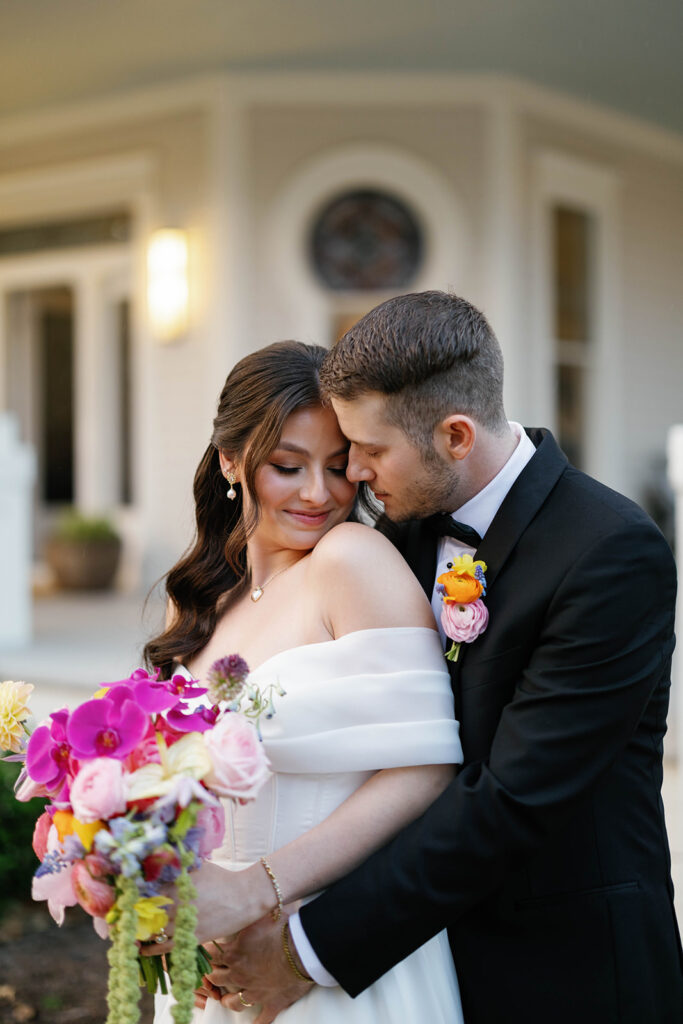 Editorial wedding portrait of bride and groom at a Hill Country ranch venue