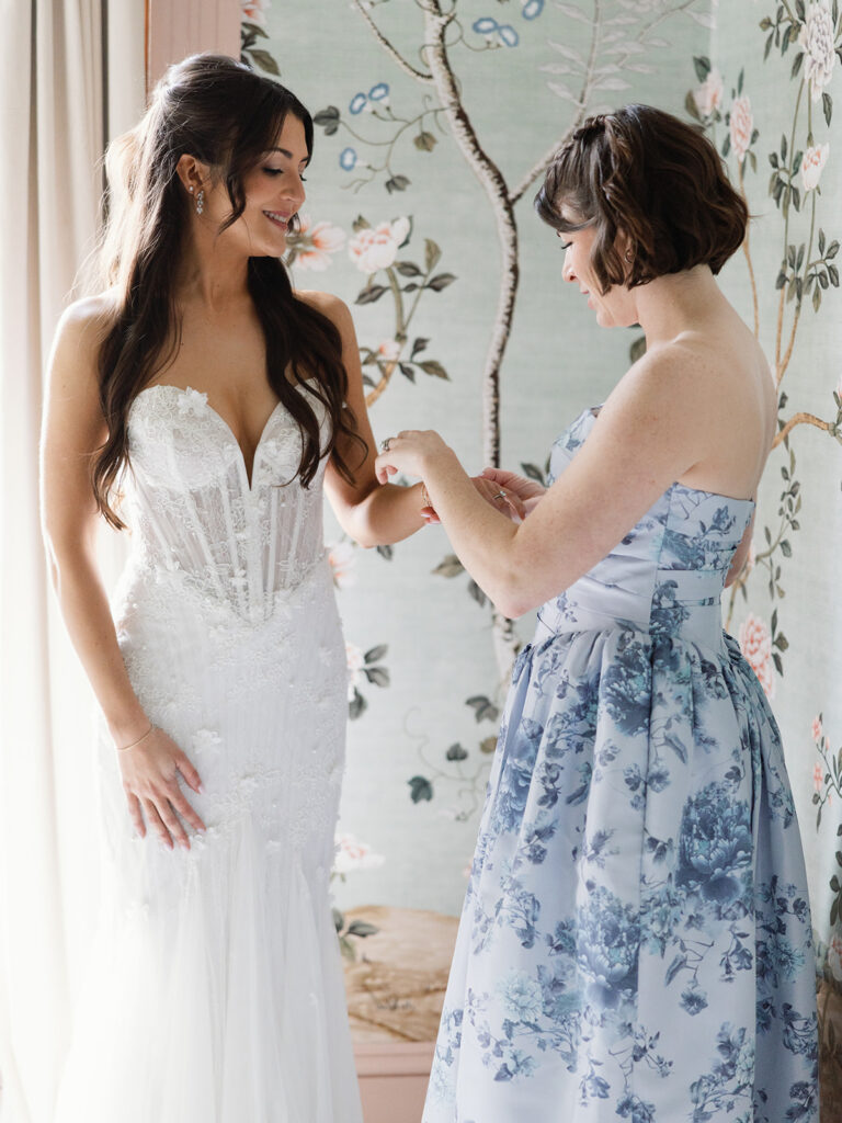 Bride getting ready before her Barr Mansion wedding in Austin
