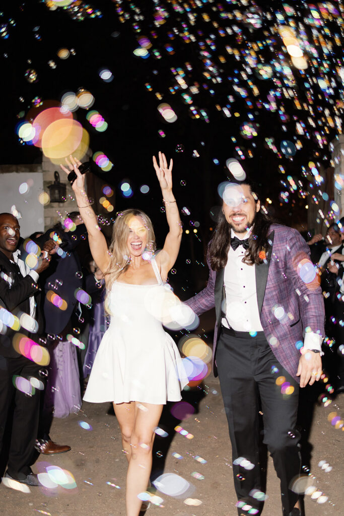 Guests sending off the newlyweds after their Hummingbird House Wedding celebration