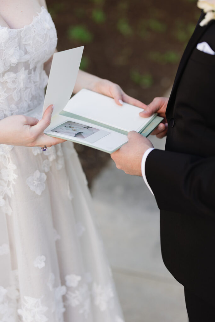 Bride and groom exchanging vows outdoors at Texas Hill Country wedding