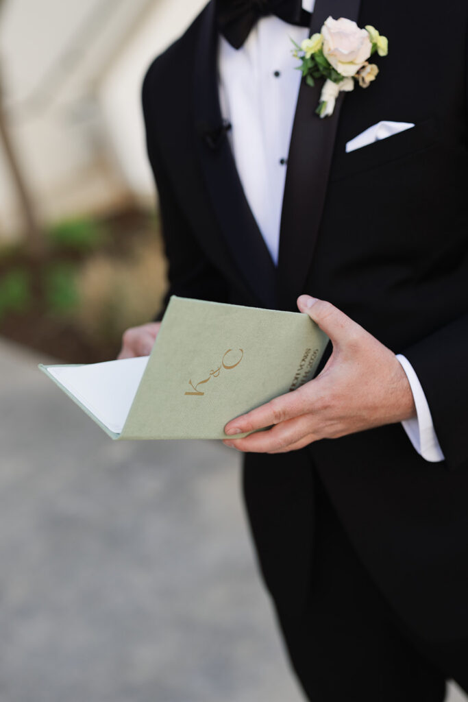 Bride and groom exchanging vows outdoors at Texas Hill Country wedding