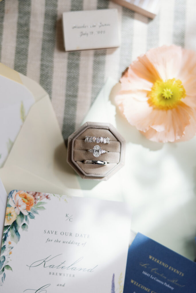 Wedding rings on stone ledge at La Cantera Resort & Spa