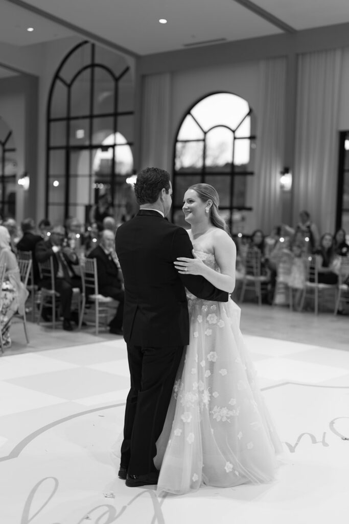 Bride and groom's first dance at Texas Hill Country wedding reception
