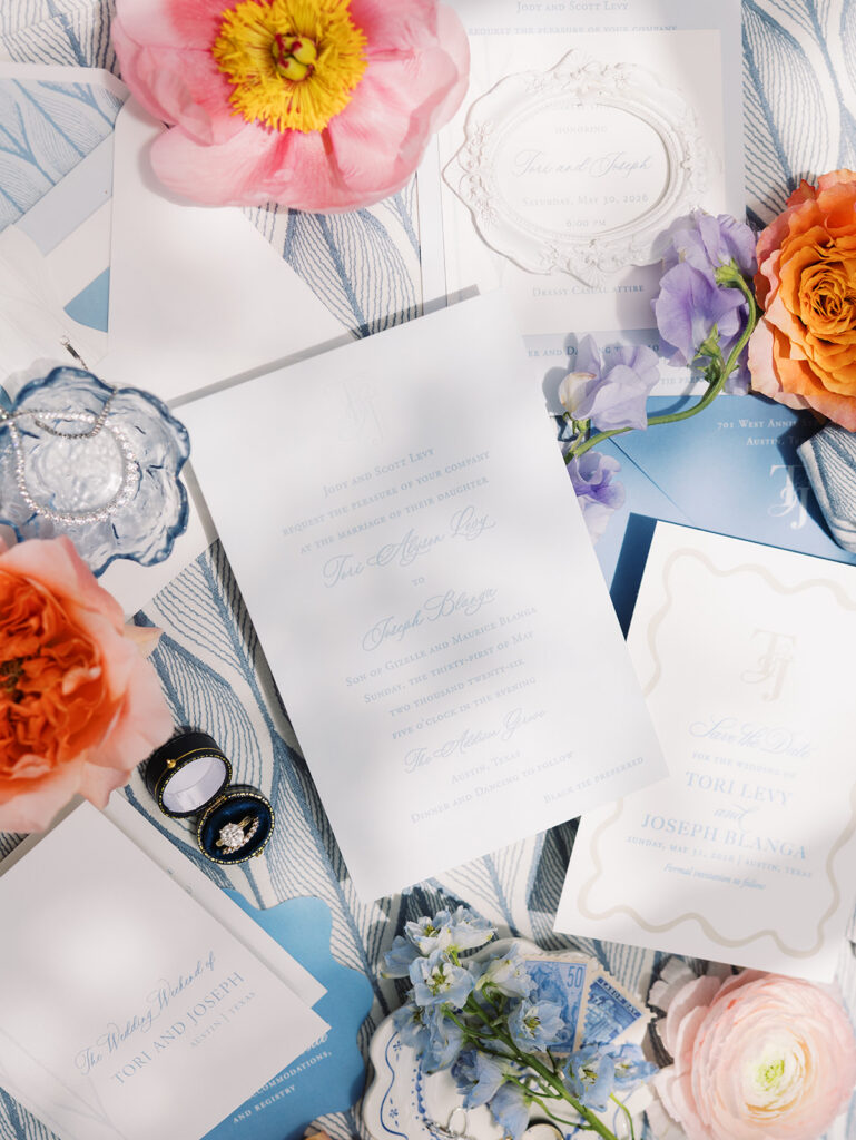 Bridal details laid out before Tori's Addison Grove wedding day