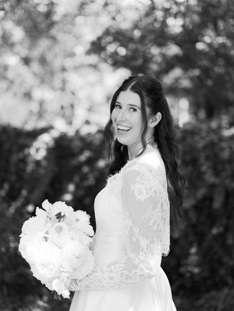 Black and white portrait of bride in San Antonio