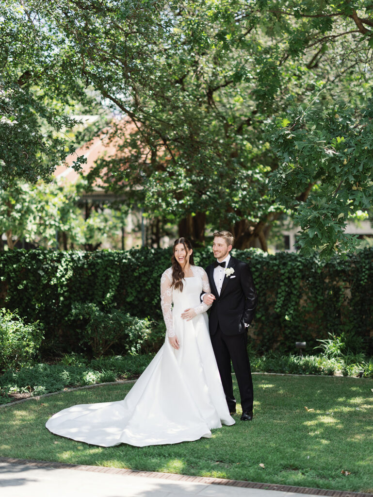Bride and groom first look at Southwest School of Art wedding
