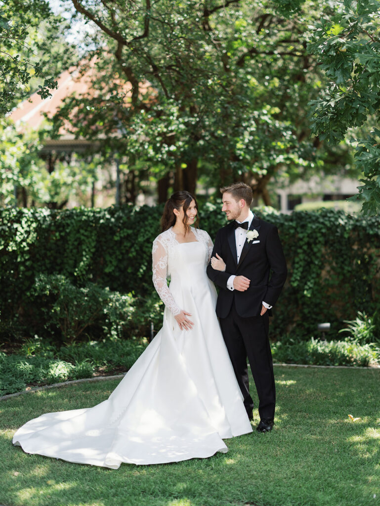 Bride and groom first look at Southwest School of Art wedding
