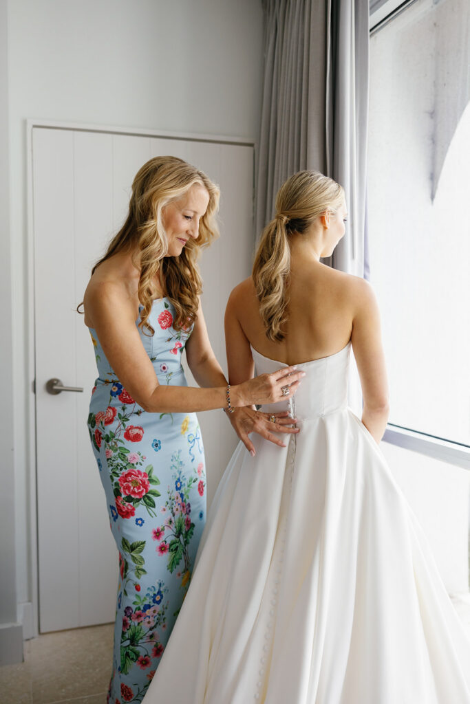 Bride getting ready before her Line Hotel wedding in downtown Austin