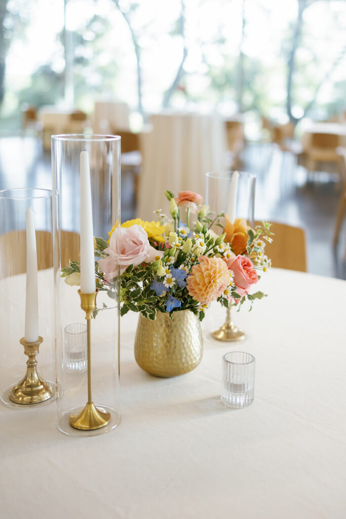 Vibrant floral centerpiece detail at an Austin wedding reception