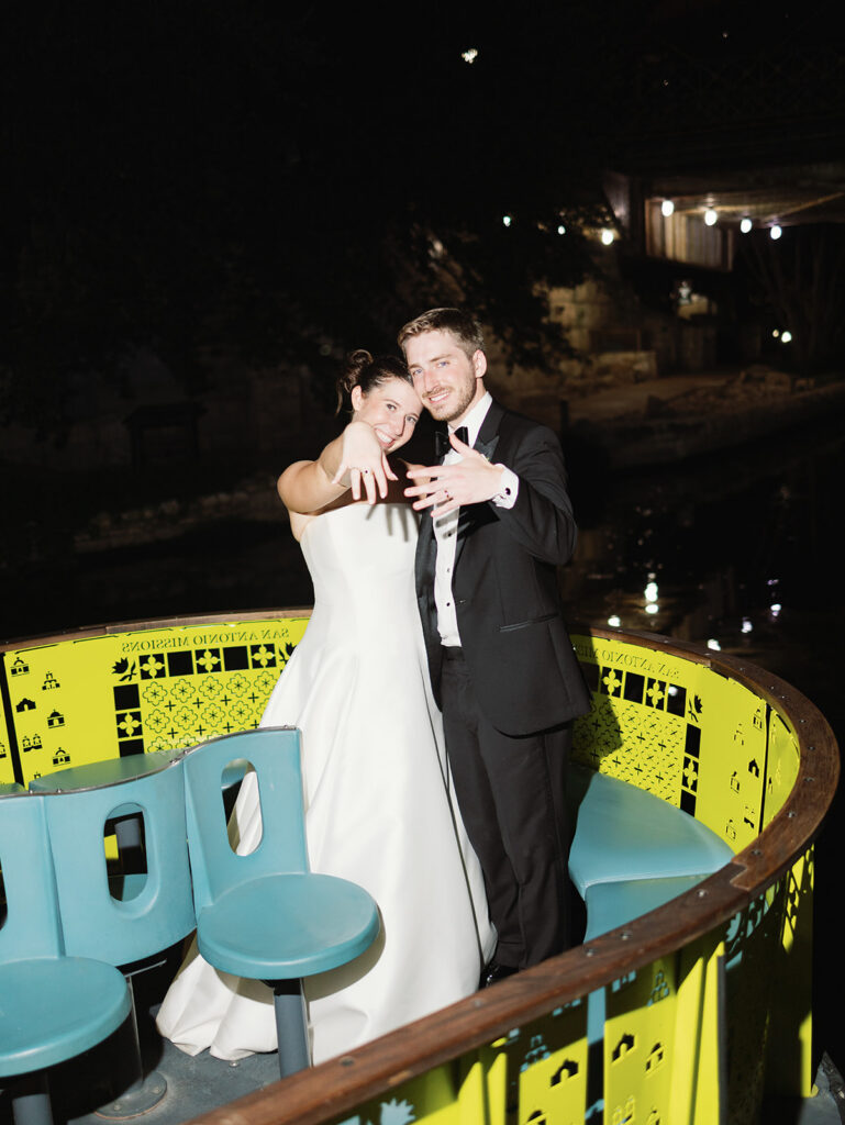 Bride and groom riverboat exit on the San Antonio River
