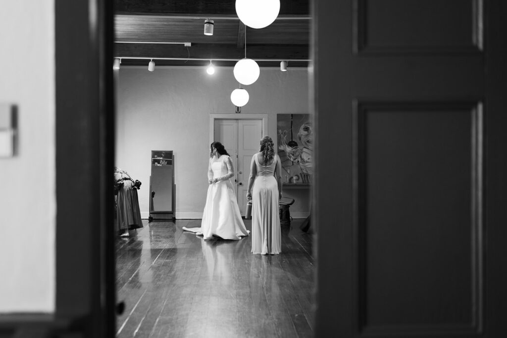 Bride getting ready before her Southwest School of Art wedding in San Antonio