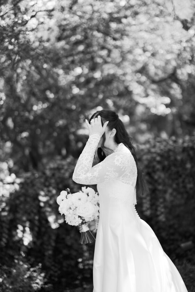 Black and white portrait of bride in San Antonio
