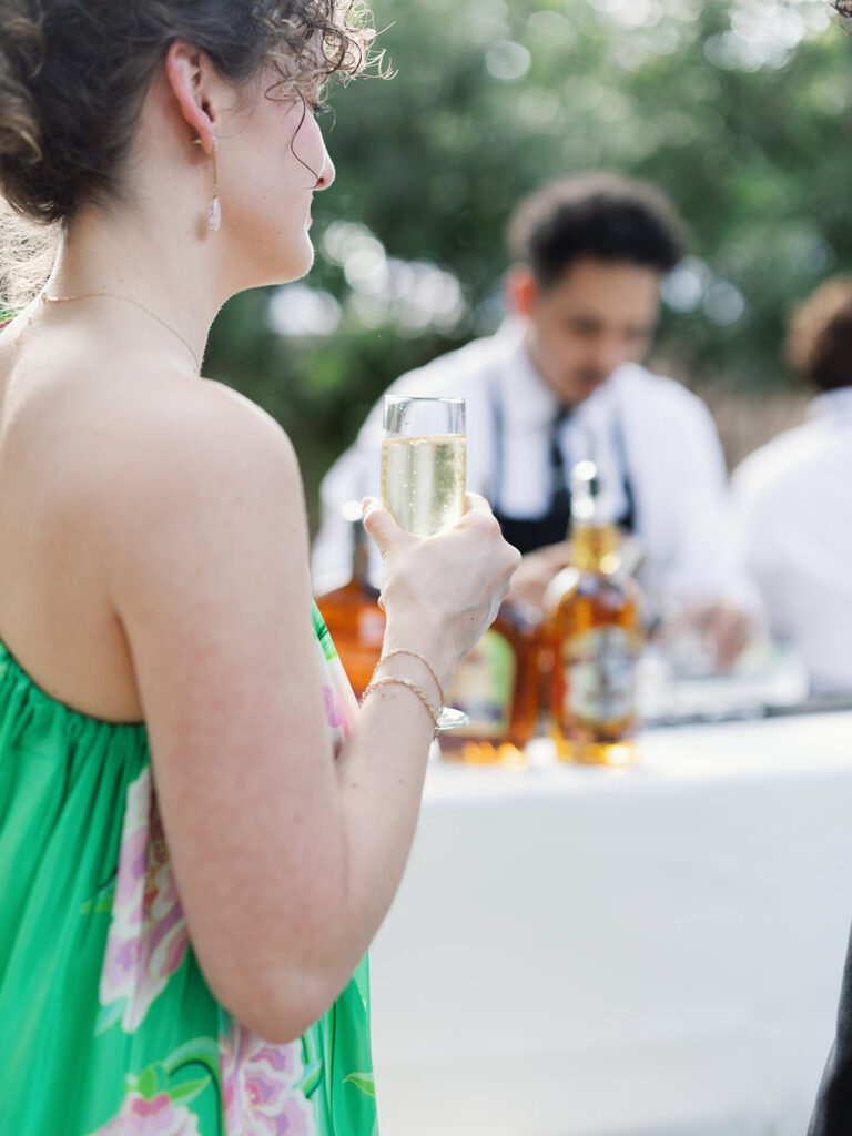 Guests mingling during cocktail hour at Southwest School of Art wedding