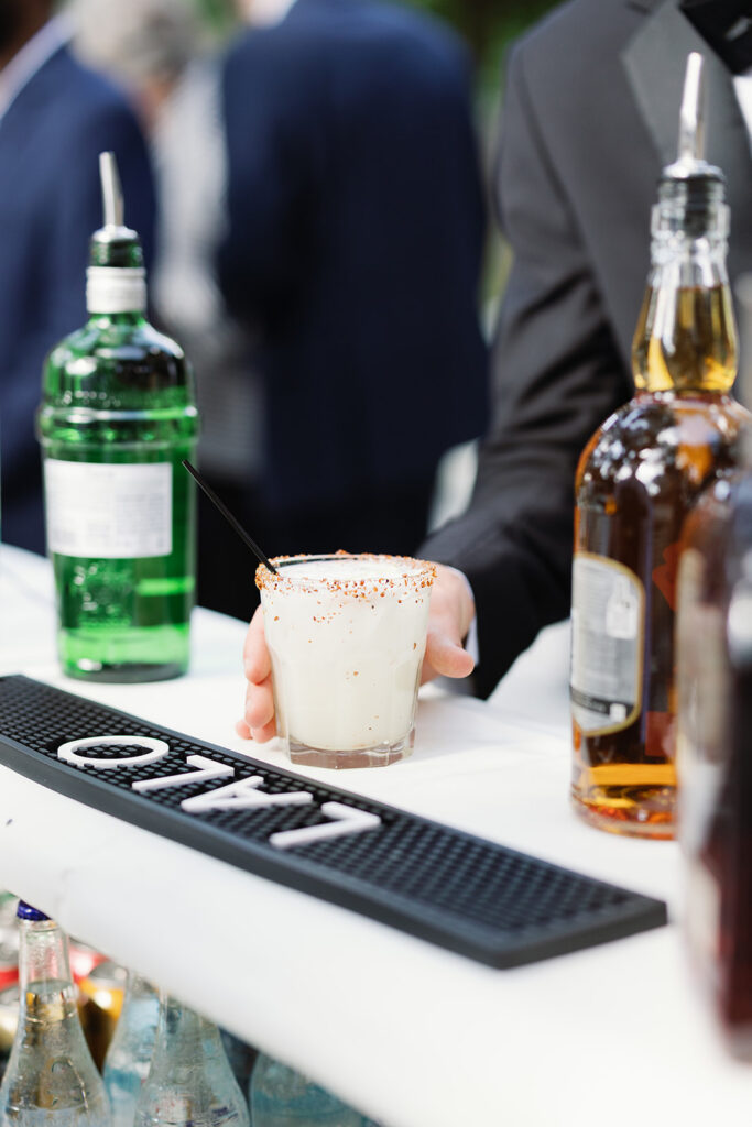 Close up of specialty cocktail at Southwest School of Art wedding